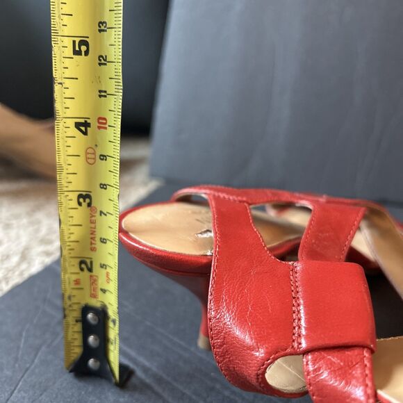 Nine West Red Leather Kitten Heels Strappy Ankle Buckle Sandals Size 10M
